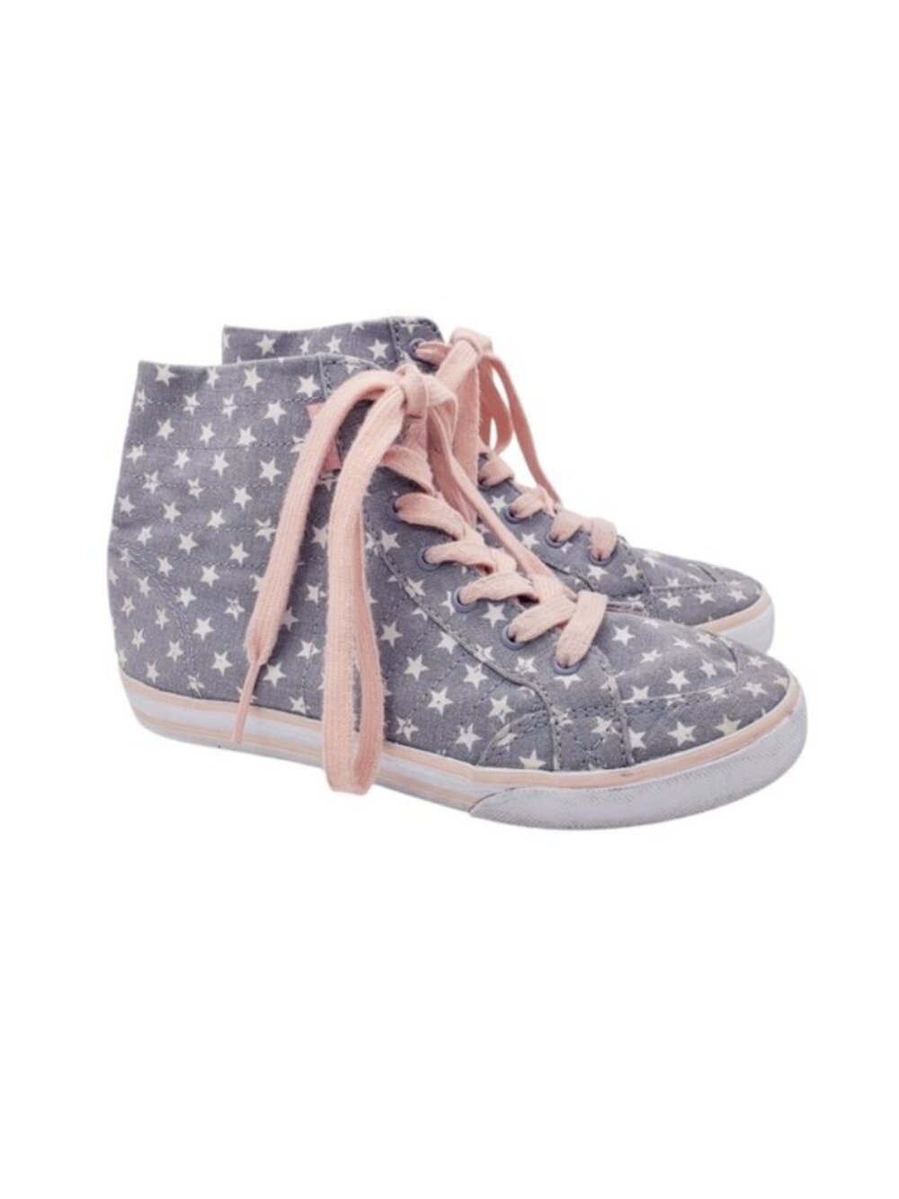Vans Gray & Pink Star Corrie Hi Top Lace Up Sneakers Shoes Girls Youth Size 2.5